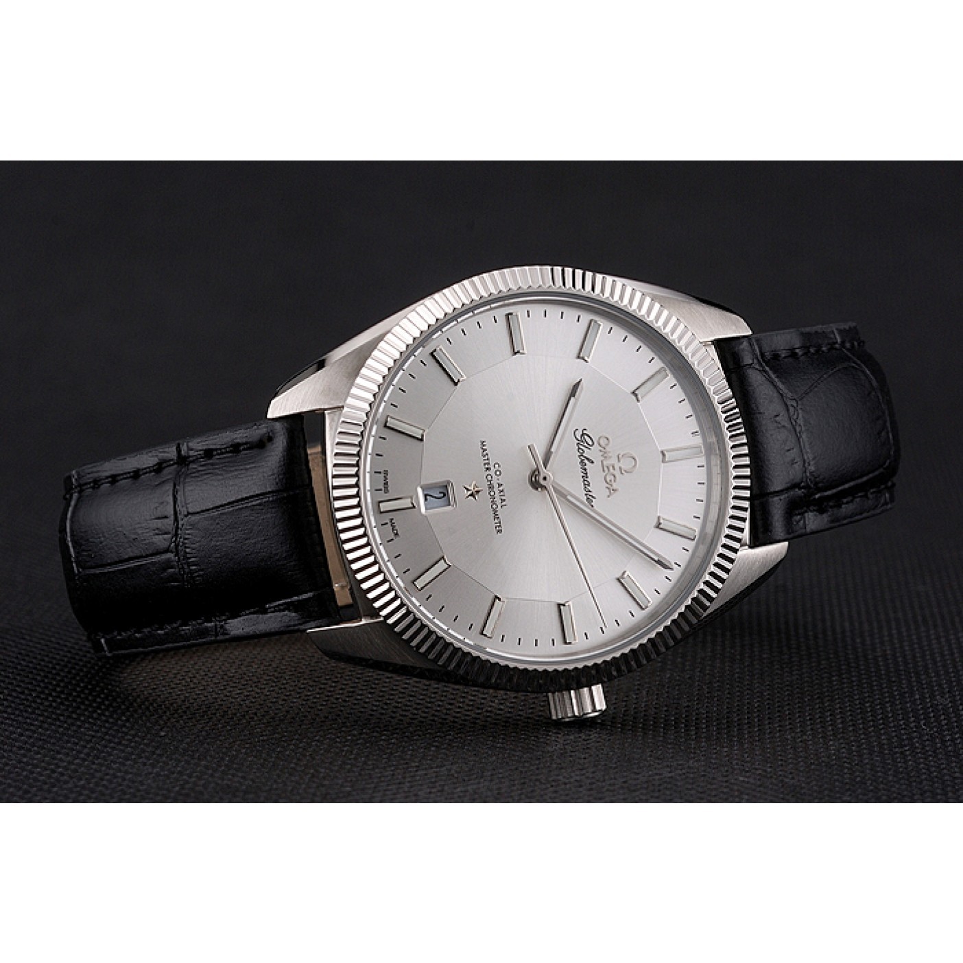 Omega Globemaster Silver Dial Stainless Steel Case Black Leather Strap