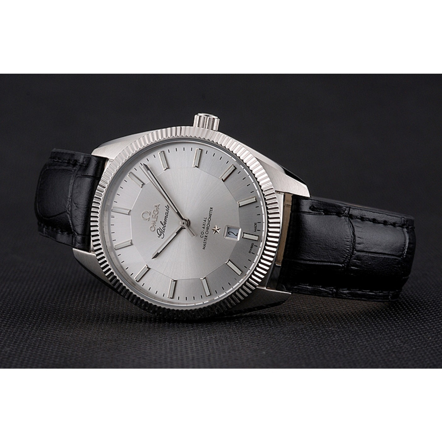 Omega Globemaster Silver Dial Stainless Steel Case Black Leather Strap