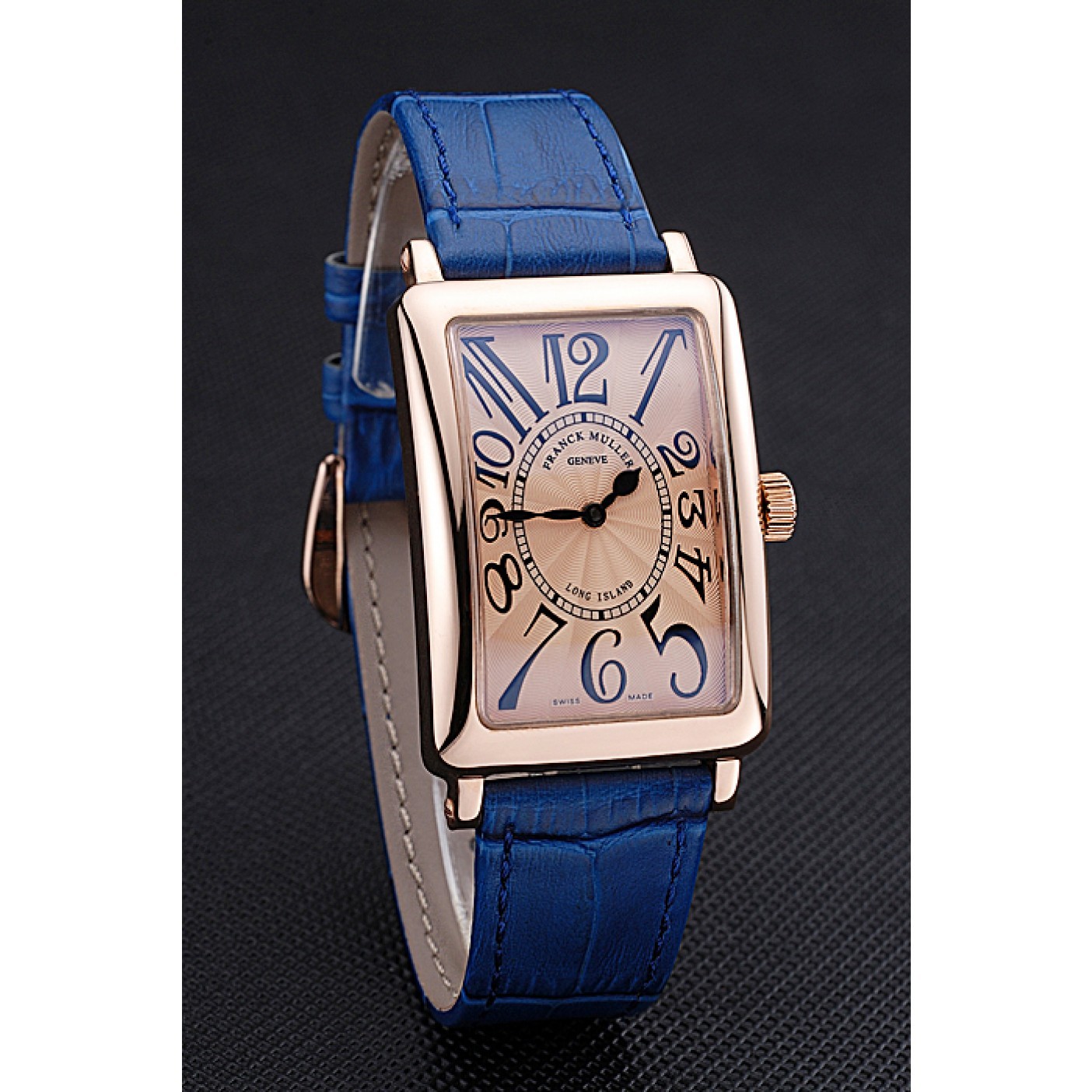 Franck Muller Long Island Classic Gold Dial Gold Case Blue Leather Band 622367