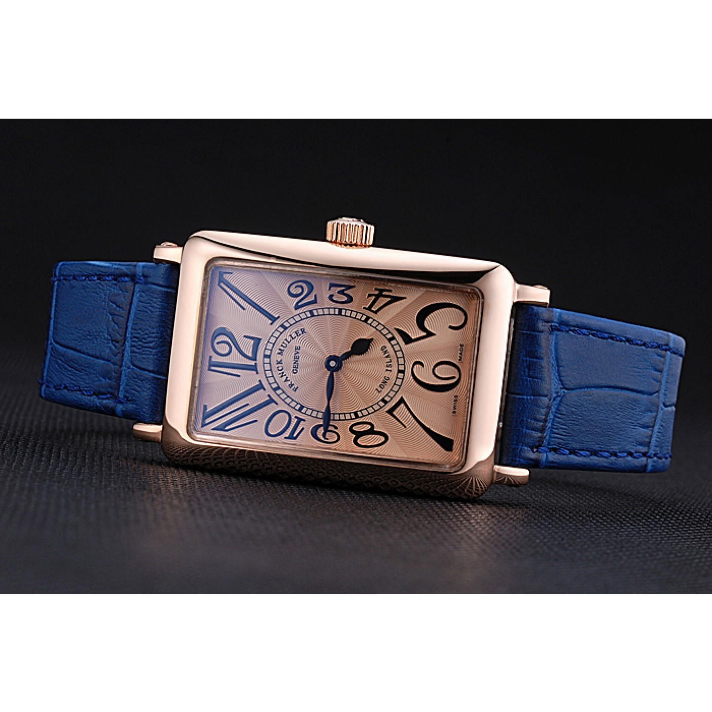 Franck Muller Long Island Classic Gold Dial Gold Case Blue Leather Band 622367