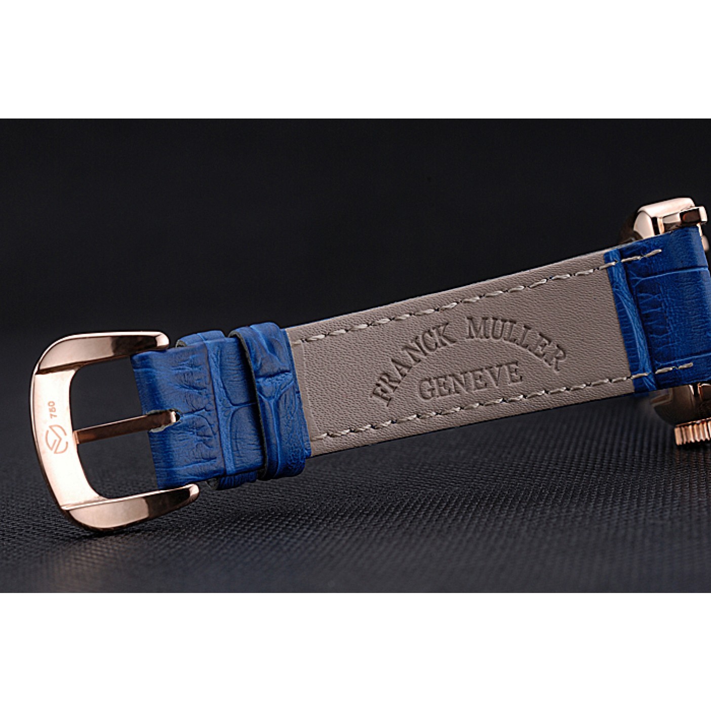 Franck Muller Long Island Classic Gold Dial Gold Case Blue Leather Band 622367