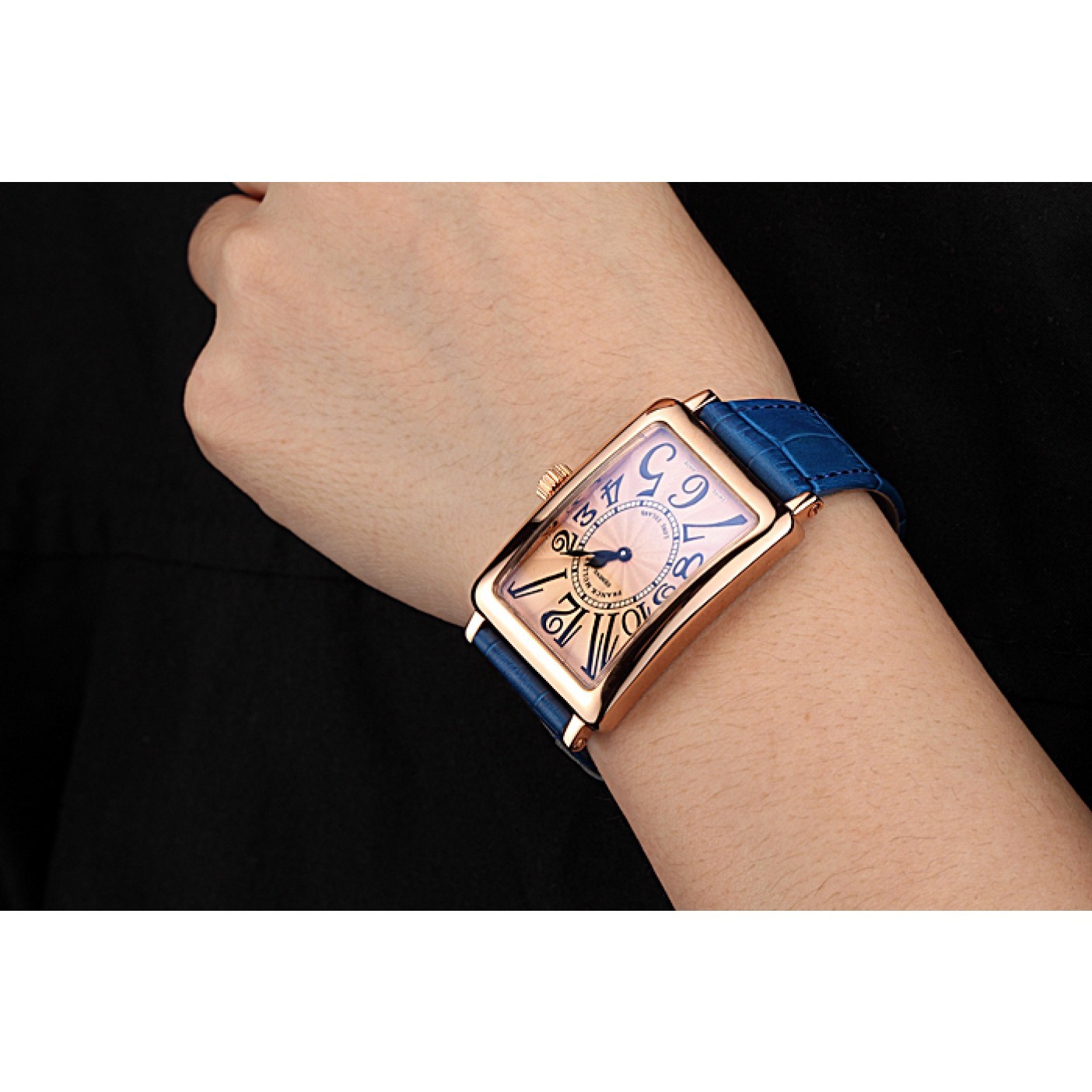 Franck Muller Long Island Classic Gold Dial Gold Case Blue Leather Band 622367