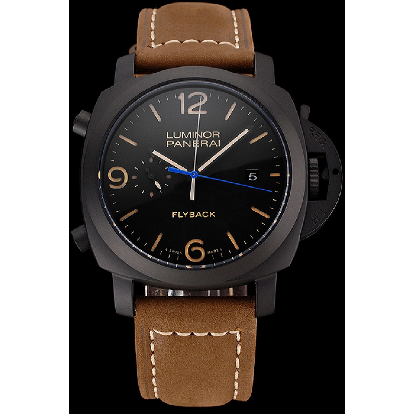 Panerai Luminor 1950 3 Days Chrono Flyback Black Dial Black Case Brown Leather Strap