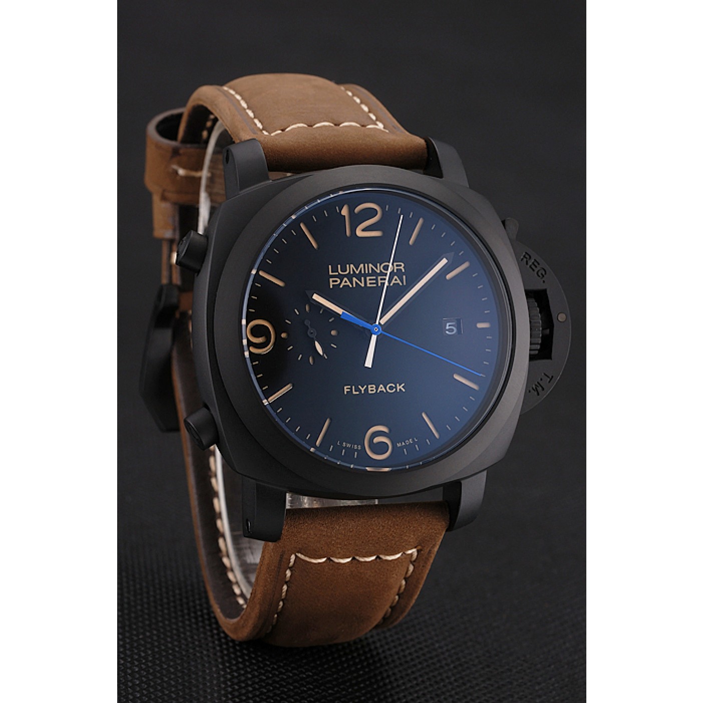 Panerai Luminor 1950 3 Days Chrono Flyback Black Dial Black Case Brown Leather Strap