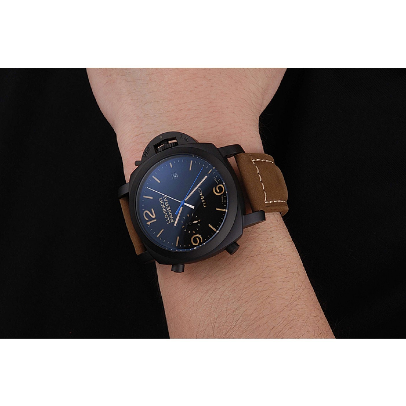 Panerai Luminor 1950 3 Days Chrono Flyback Black Dial Black Case Brown Leather Strap