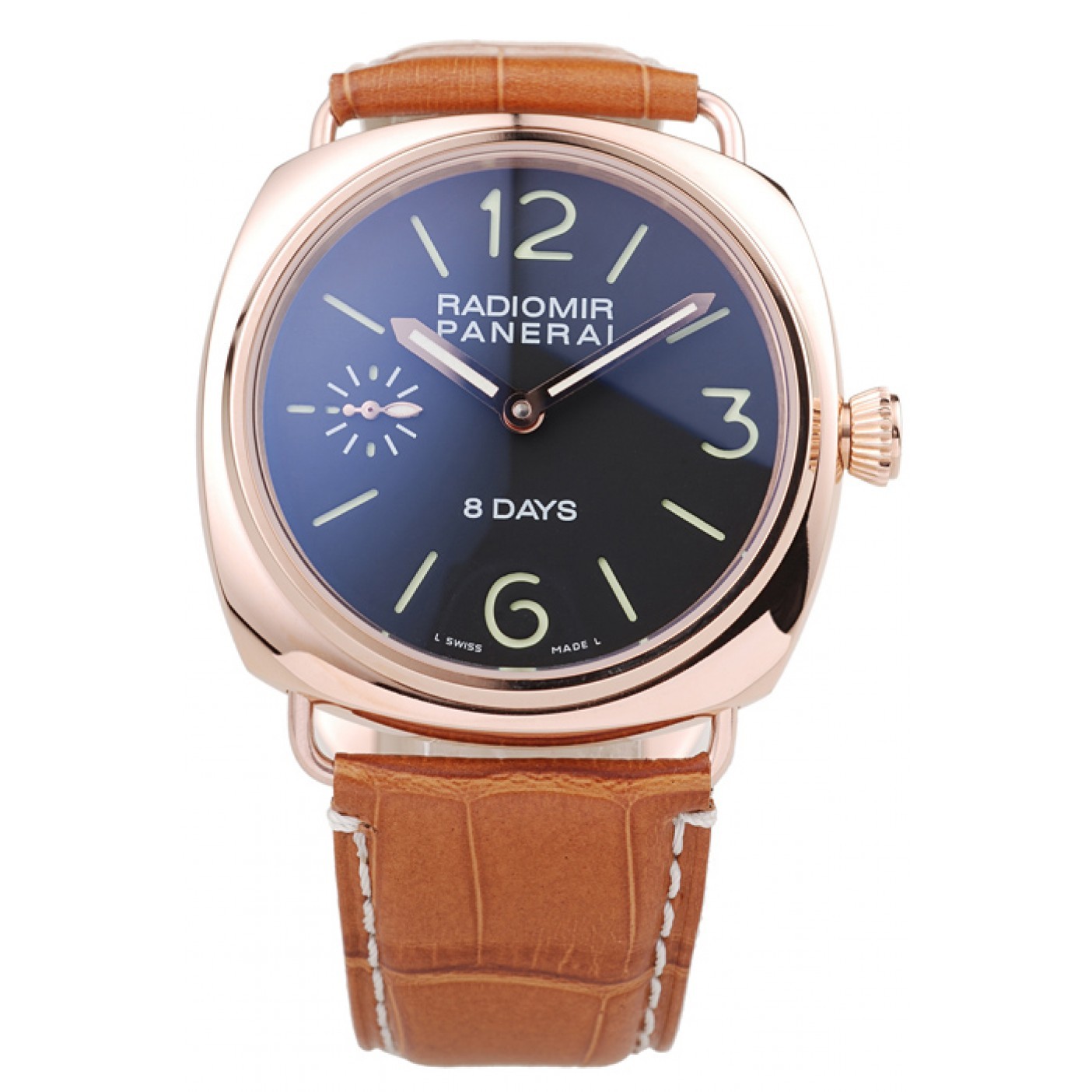 Panerai Radiomir Rose Gold Case Black Dial Brown Leather Strap 98136