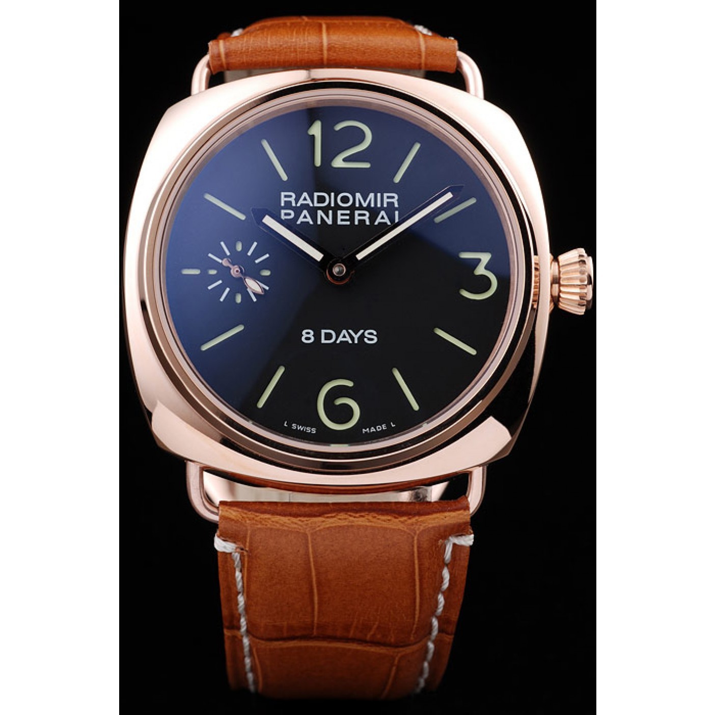 Panerai Radiomir Rose Gold Case Black Dial Brown Leather Strap 98136