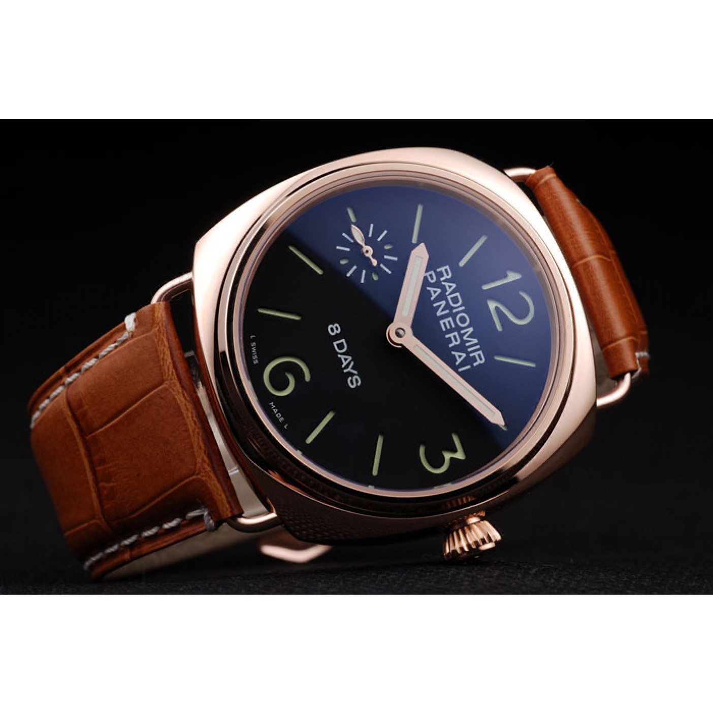 Panerai Radiomir Rose Gold Case Black Dial Brown Leather Strap 98136