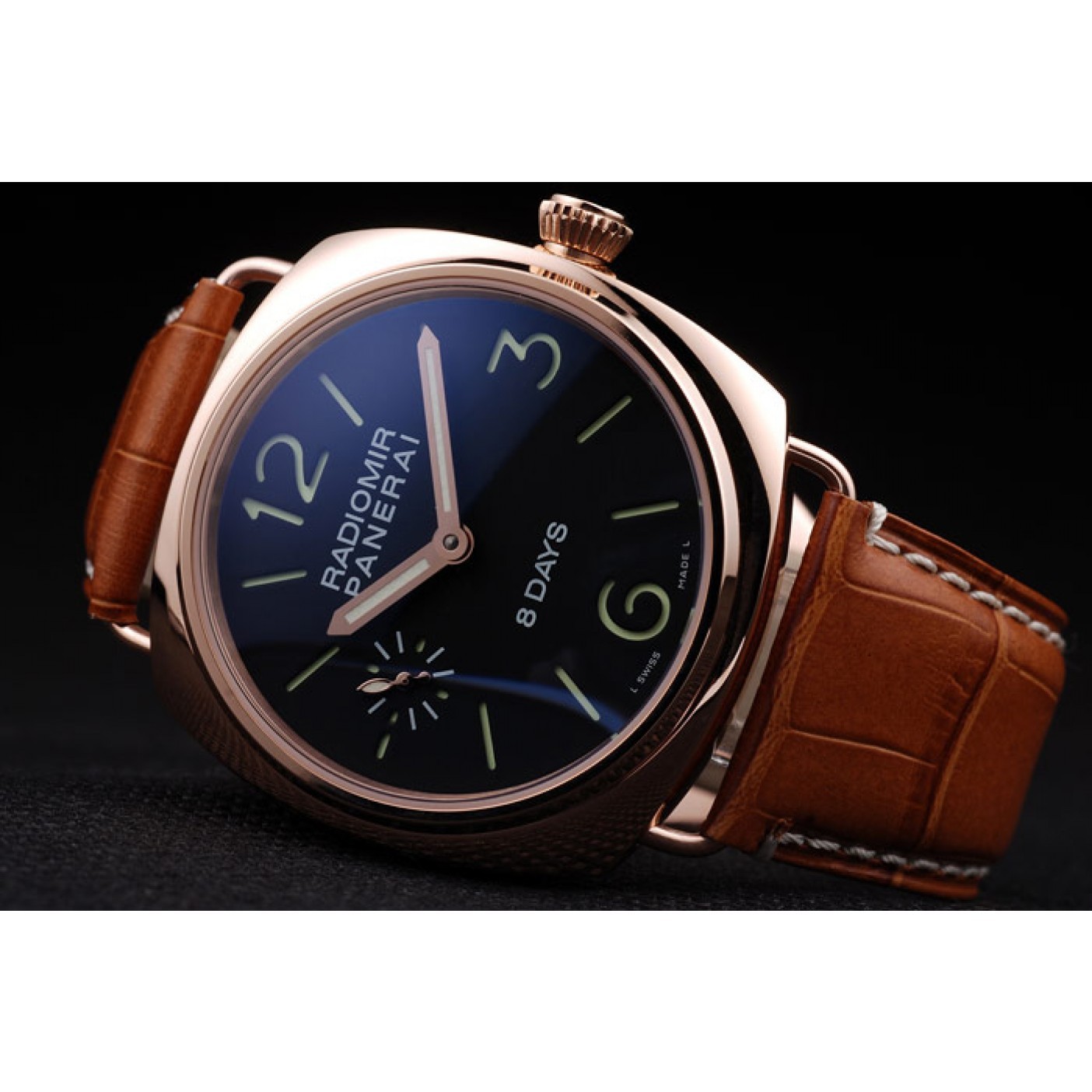 Panerai Radiomir Rose Gold Case Black Dial Brown Leather Strap 98136