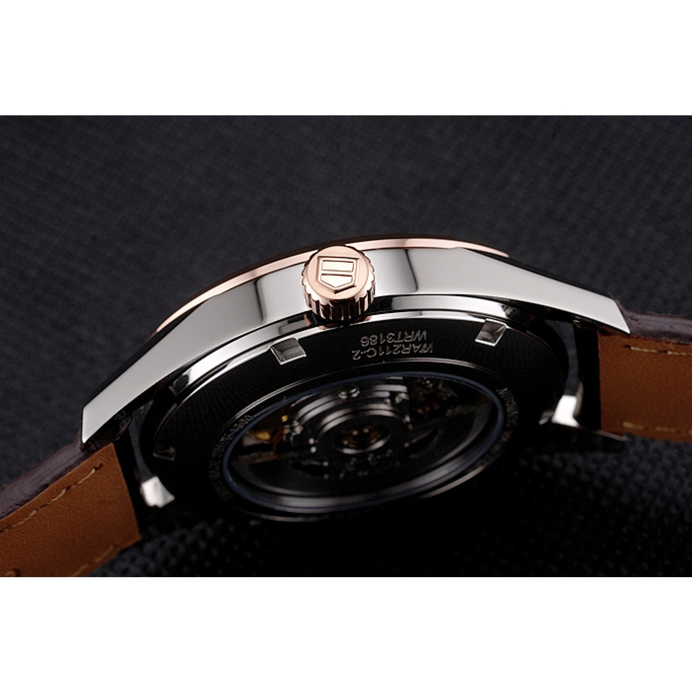 Swiss Tag Heuer Carrera Calibre 5 White Dial Rose Gold Case Brown Leather Strap