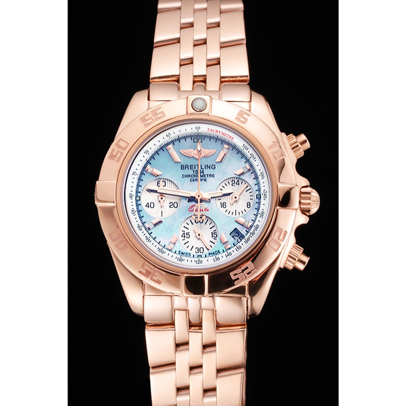 Breitling Chronomat Quartz Light Blue Dial Rose Gold Case And Bracelet