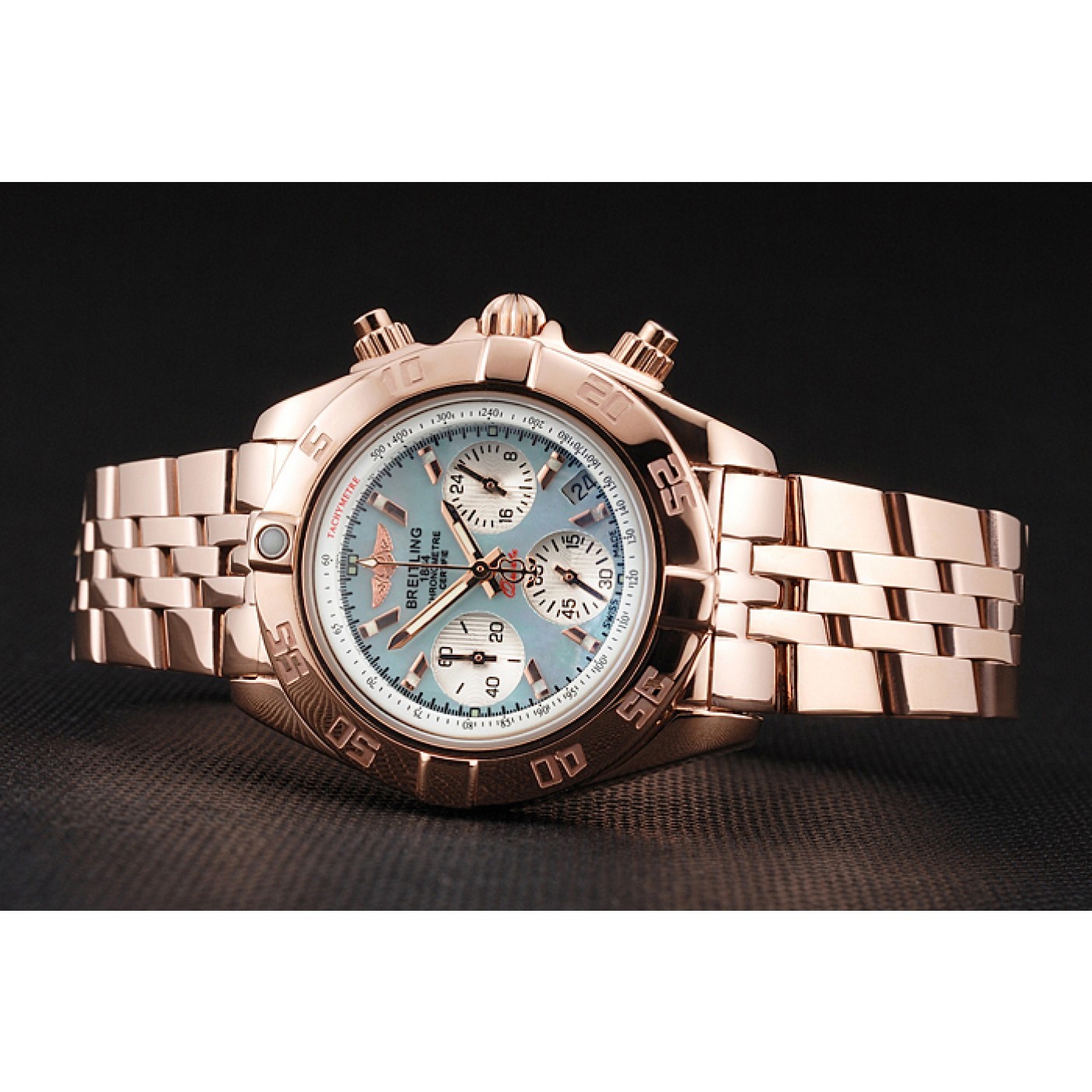 Breitling Chronomat Quartz Light Blue Dial Rose Gold Case And Bracelet