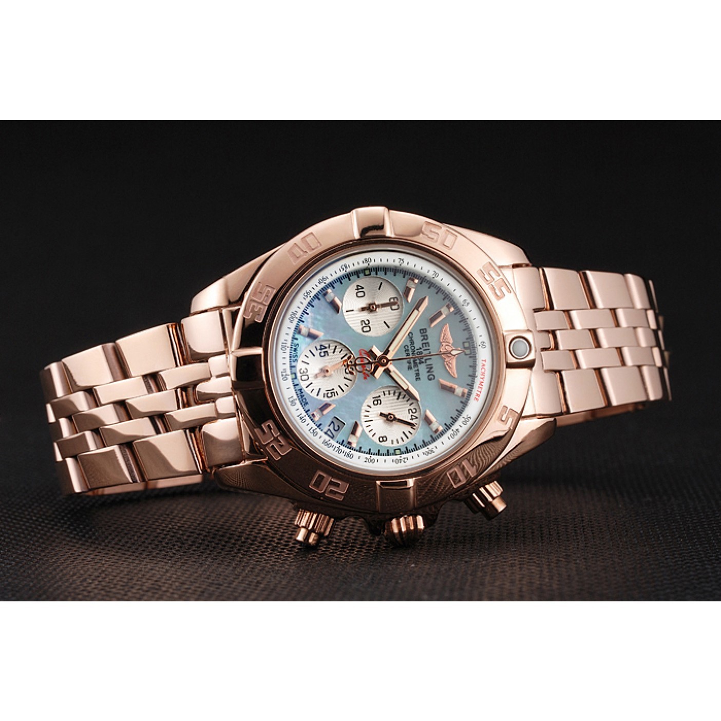 Breitling Chronomat Quartz Light Blue Dial Rose Gold Case And Bracelet