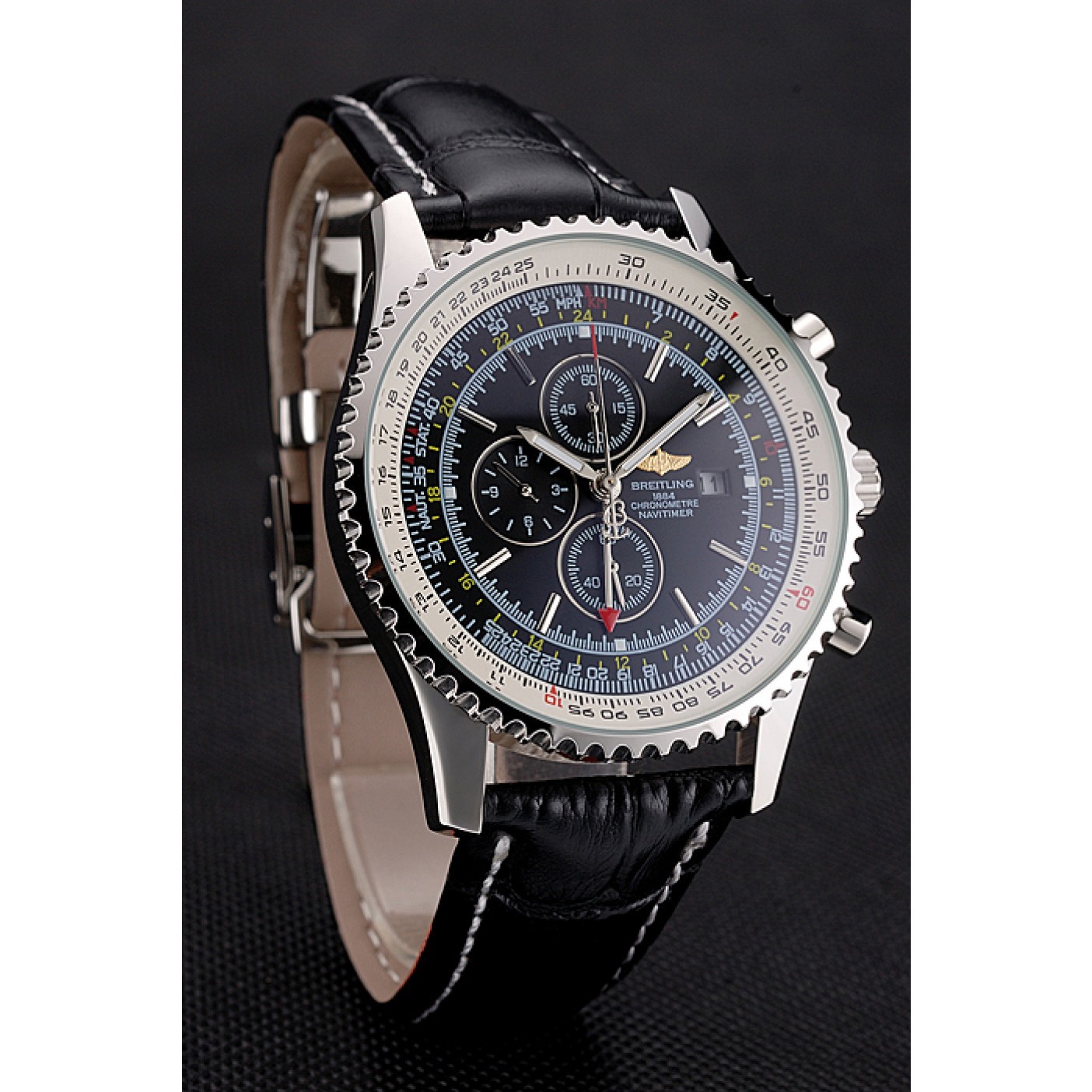 Breitling Navitimer World Black Dial Black Leather Bracelet 622513