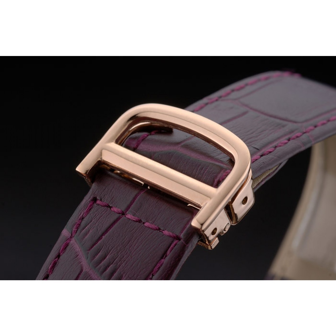 Cartier Tank Anglaise White Dragon Dial Diamonds Gold Case Purple Leather Bracelet