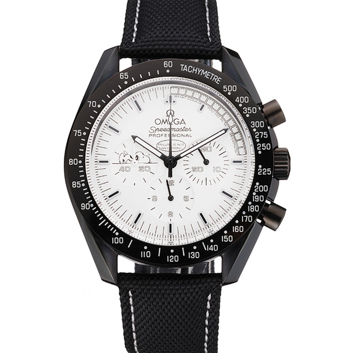 Omega Speedmaster Professional Apollo 13 Silver Snoopy Award White Dial Black Case Black Nylon Strap