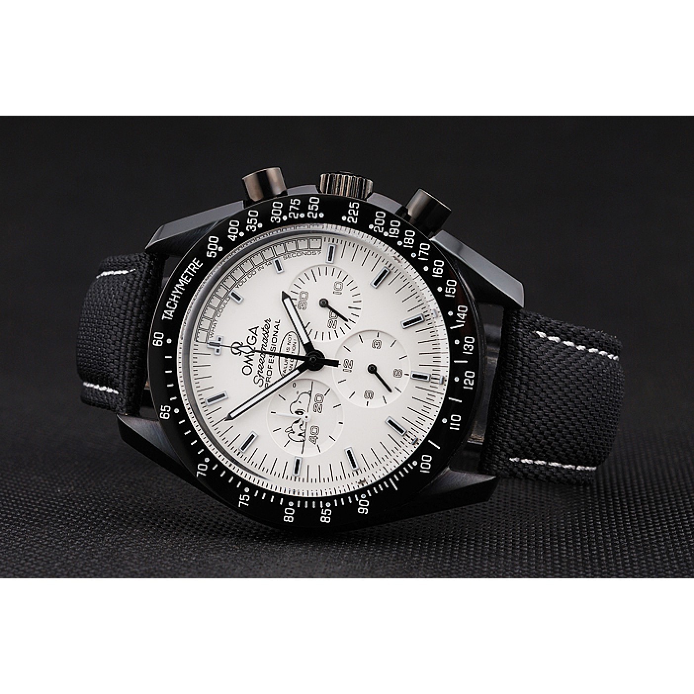 Omega Speedmaster Professional Apollo 13 Silver Snoopy Award White Dial Black Case Black Nylon Strap