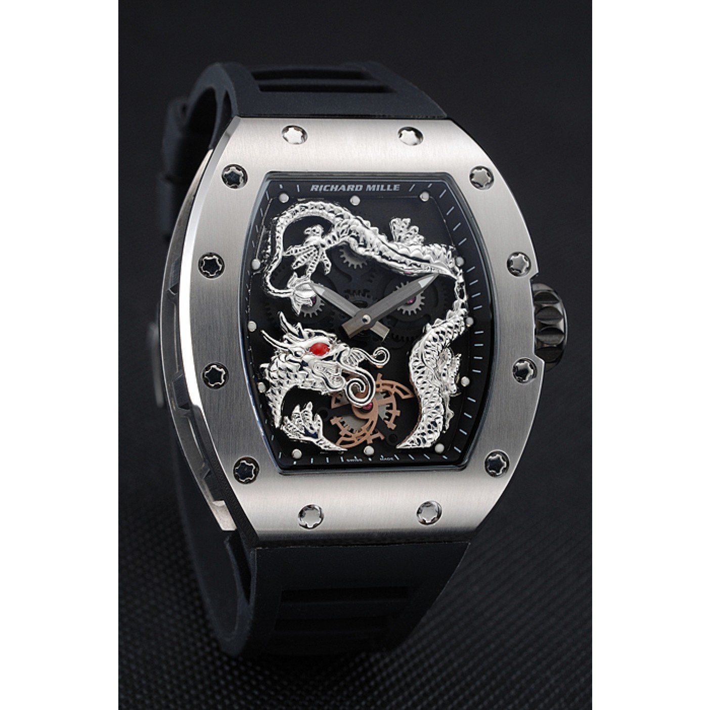 Richard Mille RM 057 Tourbillon Dragon Jackie Chan Silver Case Black Rubber Bracelet 1454201