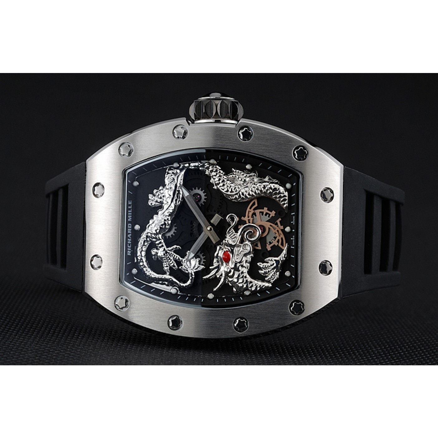 Richard Mille RM 057 Tourbillon Dragon Jackie Chan Silver Case Black Rubber Bracelet 1454201