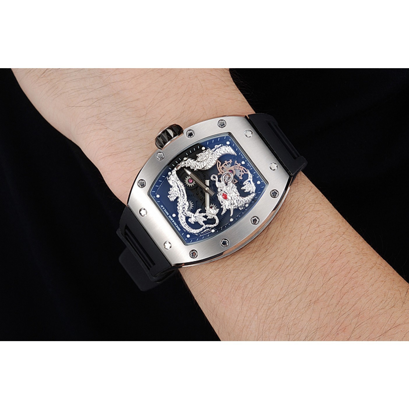 Richard Mille RM 057 Tourbillon Dragon Jackie Chan Silver Case Black Rubber Bracelet 1454201