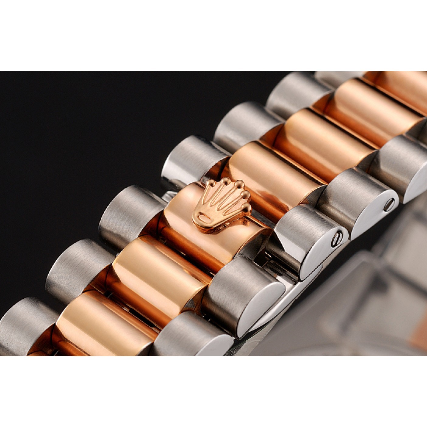 Swiss Rolex Day-Date Diamonds And Rubies Black Dial Rose Gold And Staineless Steel Bracelet 1454106