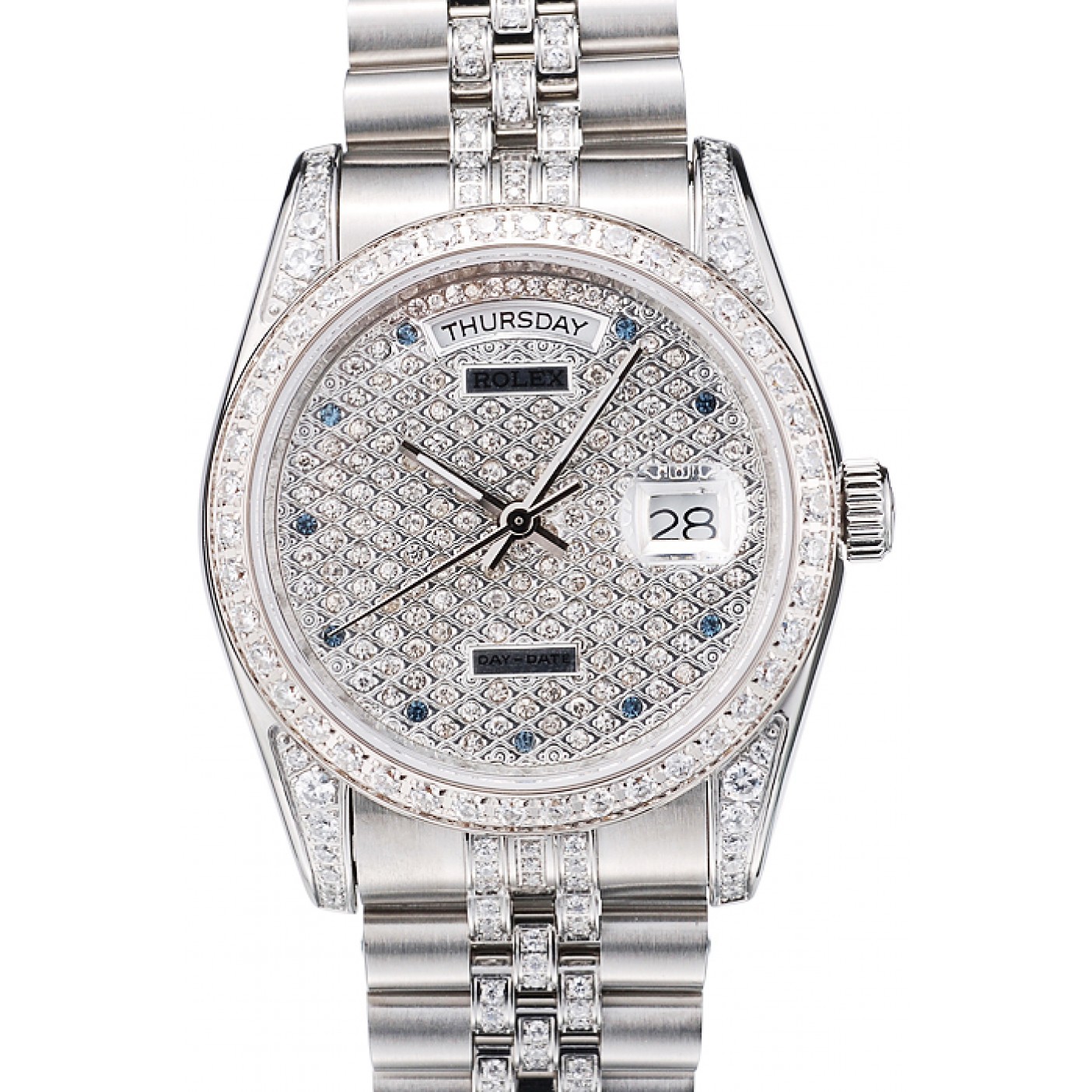 RepTime Watches Rolex DayDate Diamond Plated Stainless Steel Bracelet Diamond Plated Dial 41985