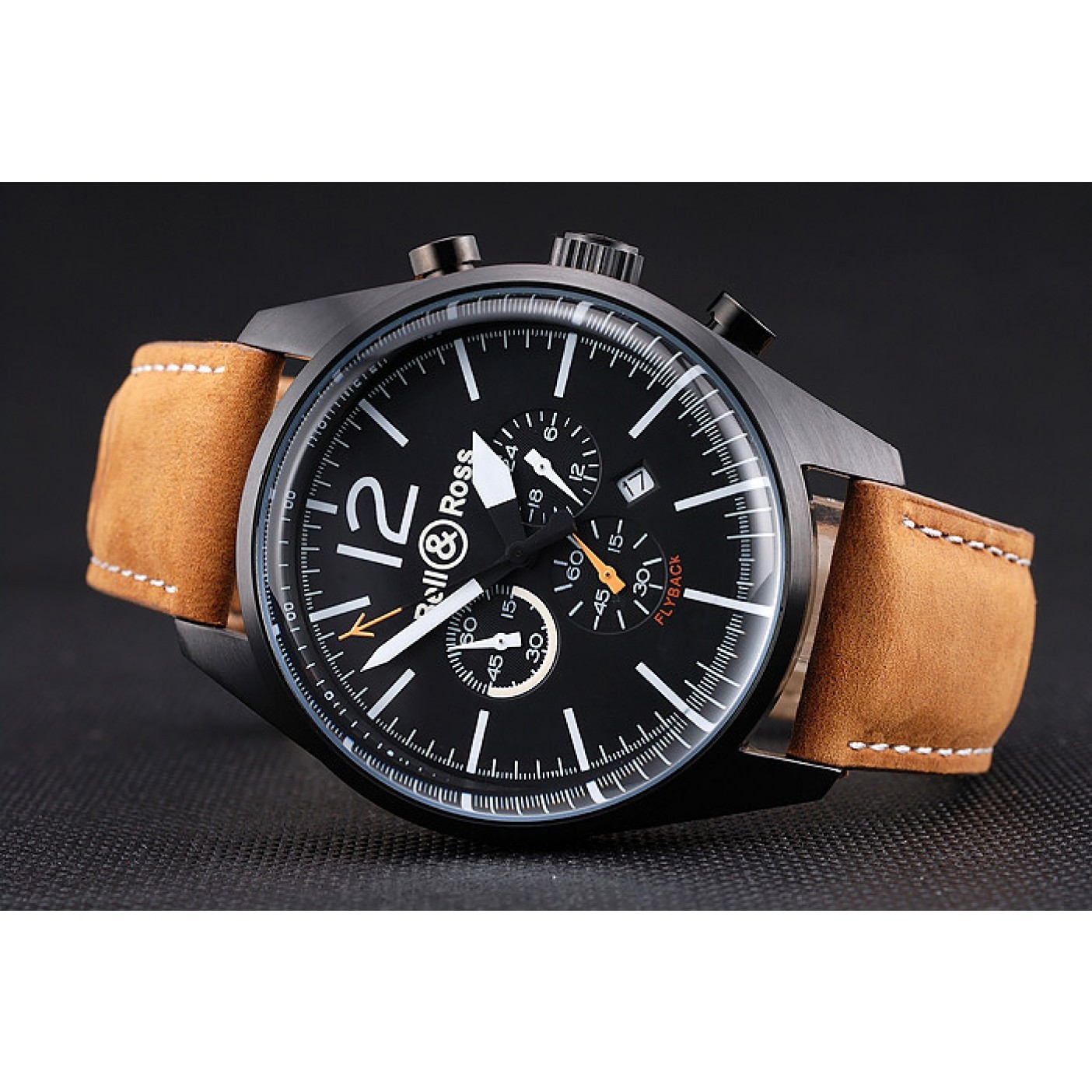 Bell and Ross BR126 Flyback Black Dial Black Case Brown Suede Leather Strap