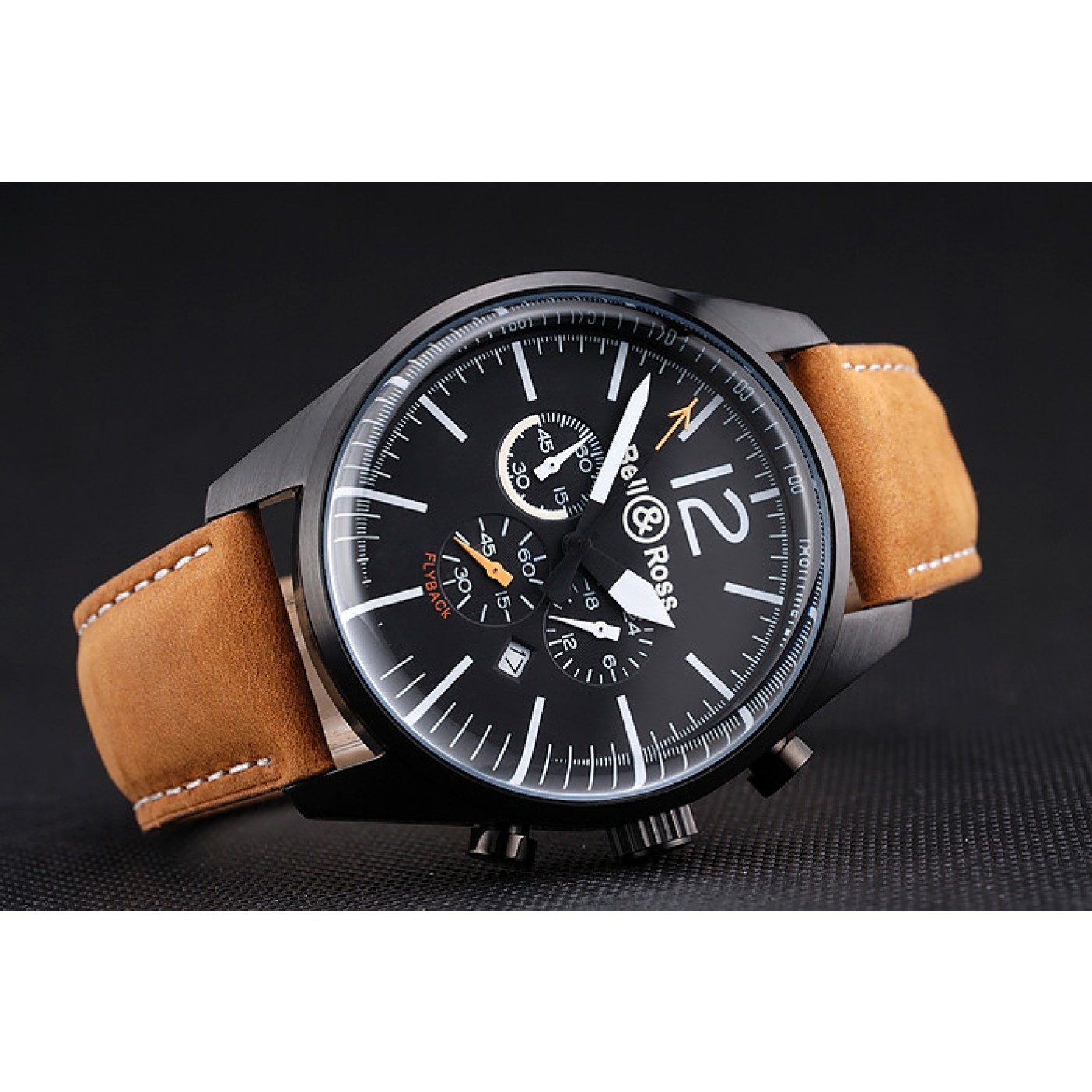 Bell and Ross BR126 Flyback Black Dial Black Case Brown Suede Leather Strap