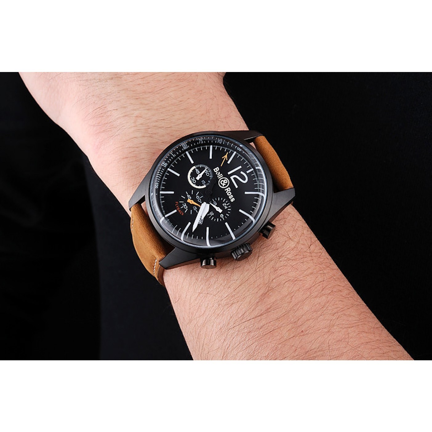 Bell and Ross BR126 Flyback Black Dial Black Case Brown Suede Leather Strap