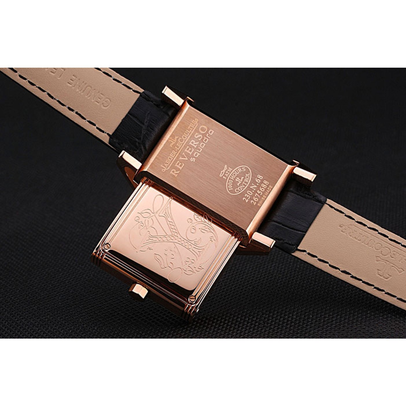 Jaeger le Coultre Reverso Squadro Lady Black Leather Strap Pearl Dial 41966