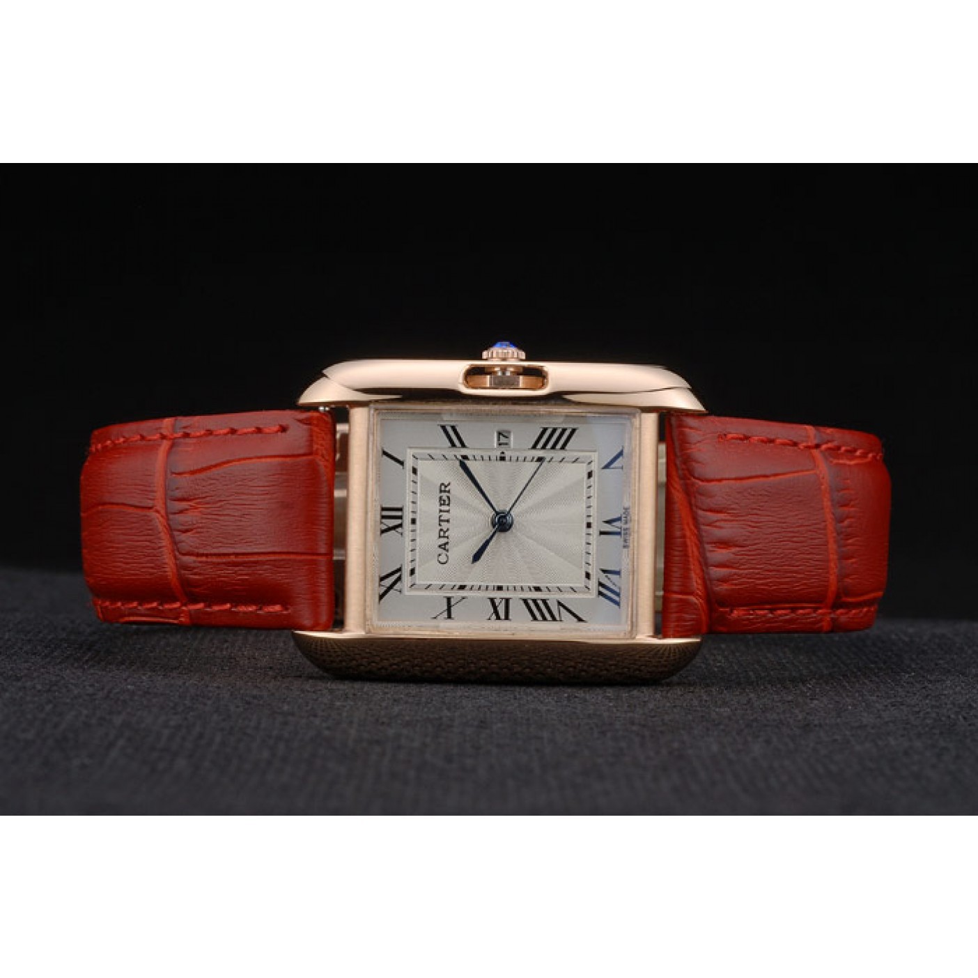 Cartier Tank Anglaise 30mm White Dial Gold Case Red Leather Bracelet