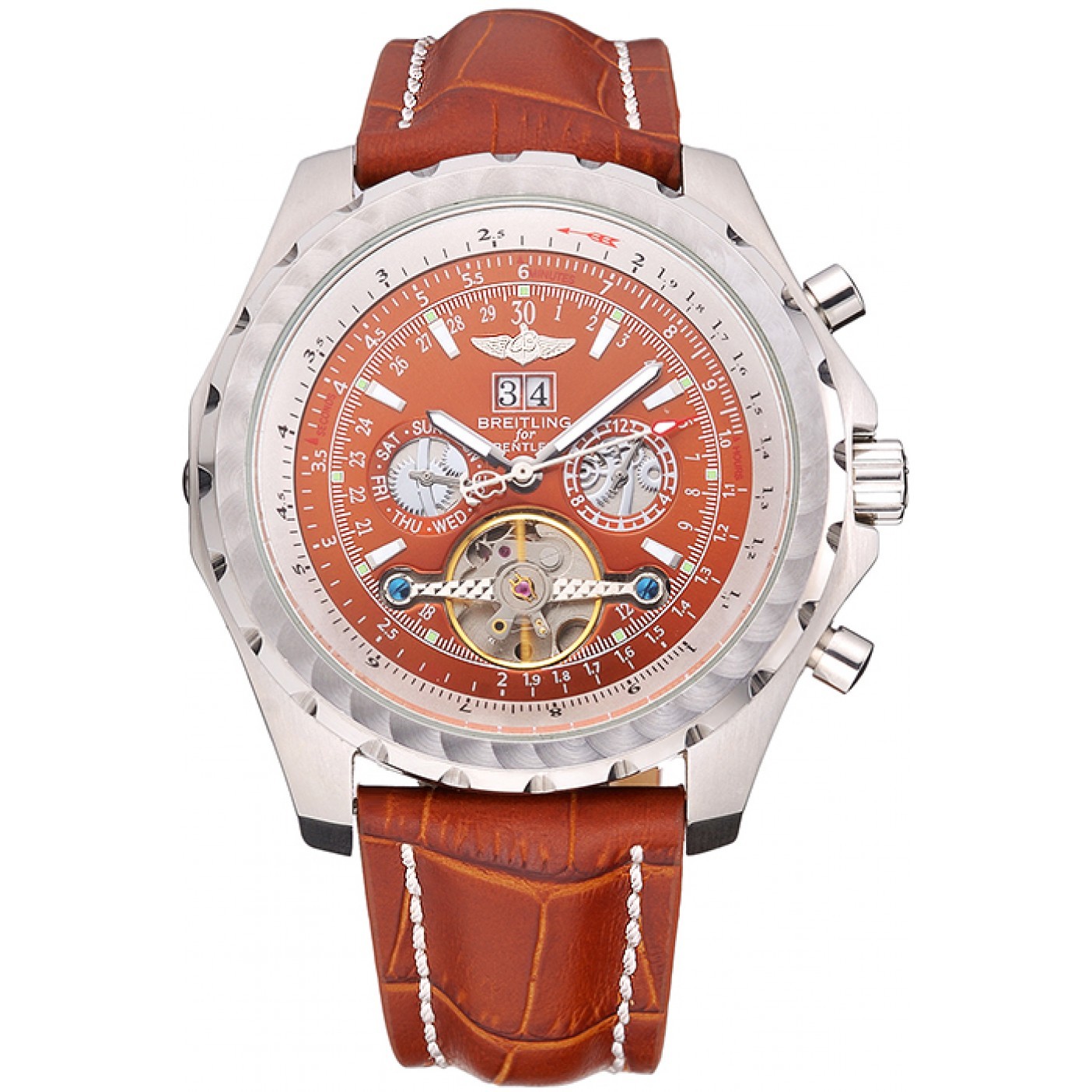 Breitling Bentley Mulliner Tourbillon Brown Dial Stainless Steel Case Brown Leather Strap 622727