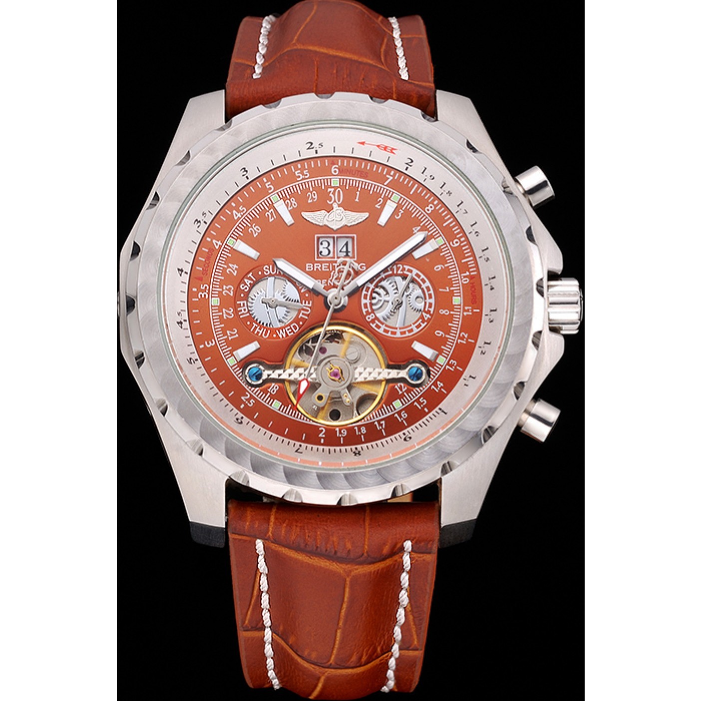 Breitling Bentley Mulliner Tourbillon Brown Dial Stainless Steel Case Brown Leather Strap 622727