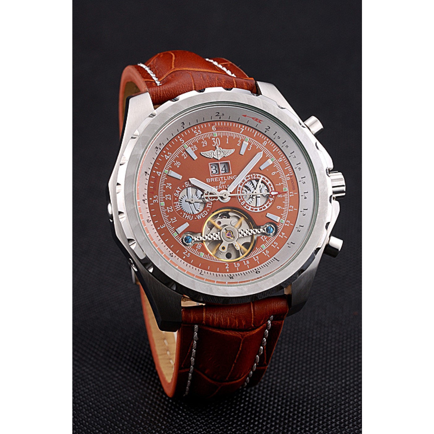 Breitling Bentley Mulliner Tourbillon Brown Dial Stainless Steel Case Brown Leather Strap 622727