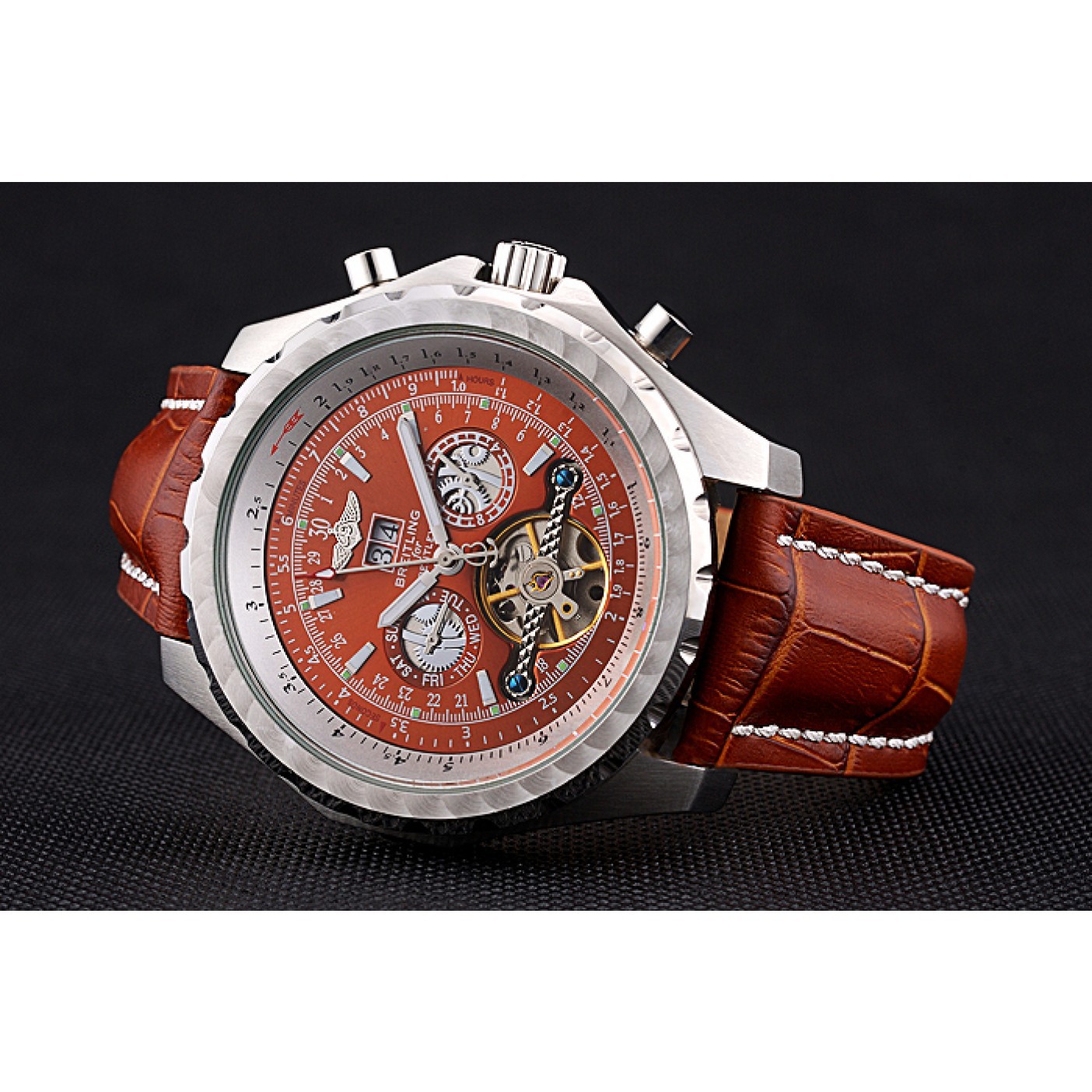 Breitling Bentley Mulliner Tourbillon Brown Dial Stainless Steel Case Brown Leather Strap 622727