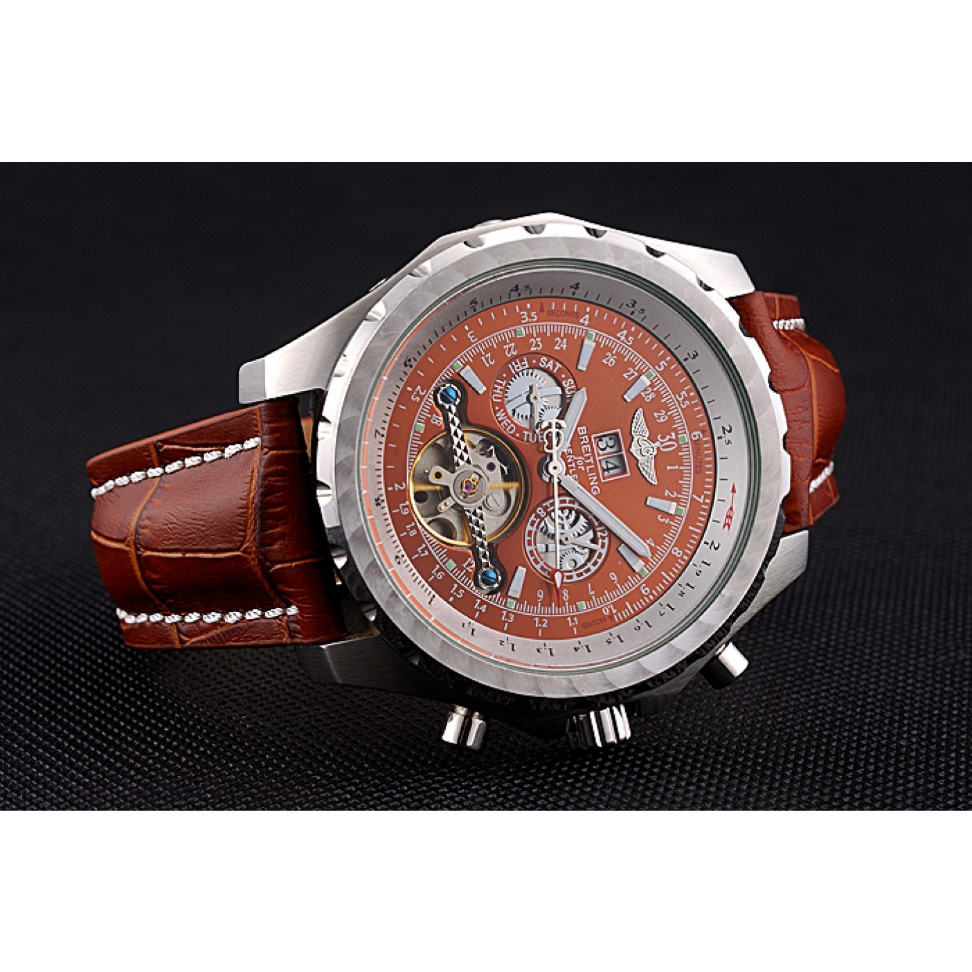 Breitling Bentley Mulliner Tourbillon Brown Dial Stainless Steel Case Brown Leather Strap 622727