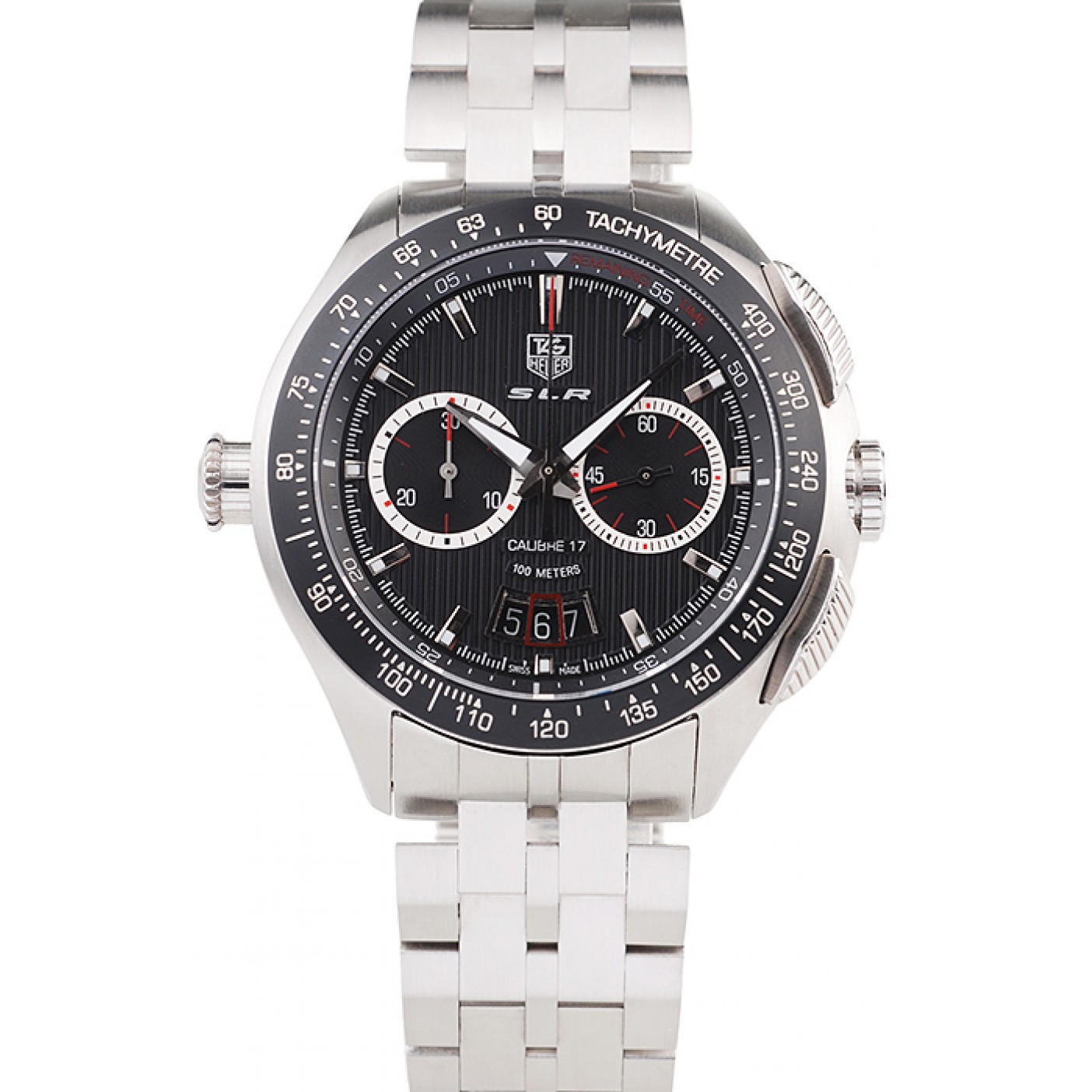 Tag Heuer Swiss SLR Tachymeter Bezel Stainless Steel Black Dial