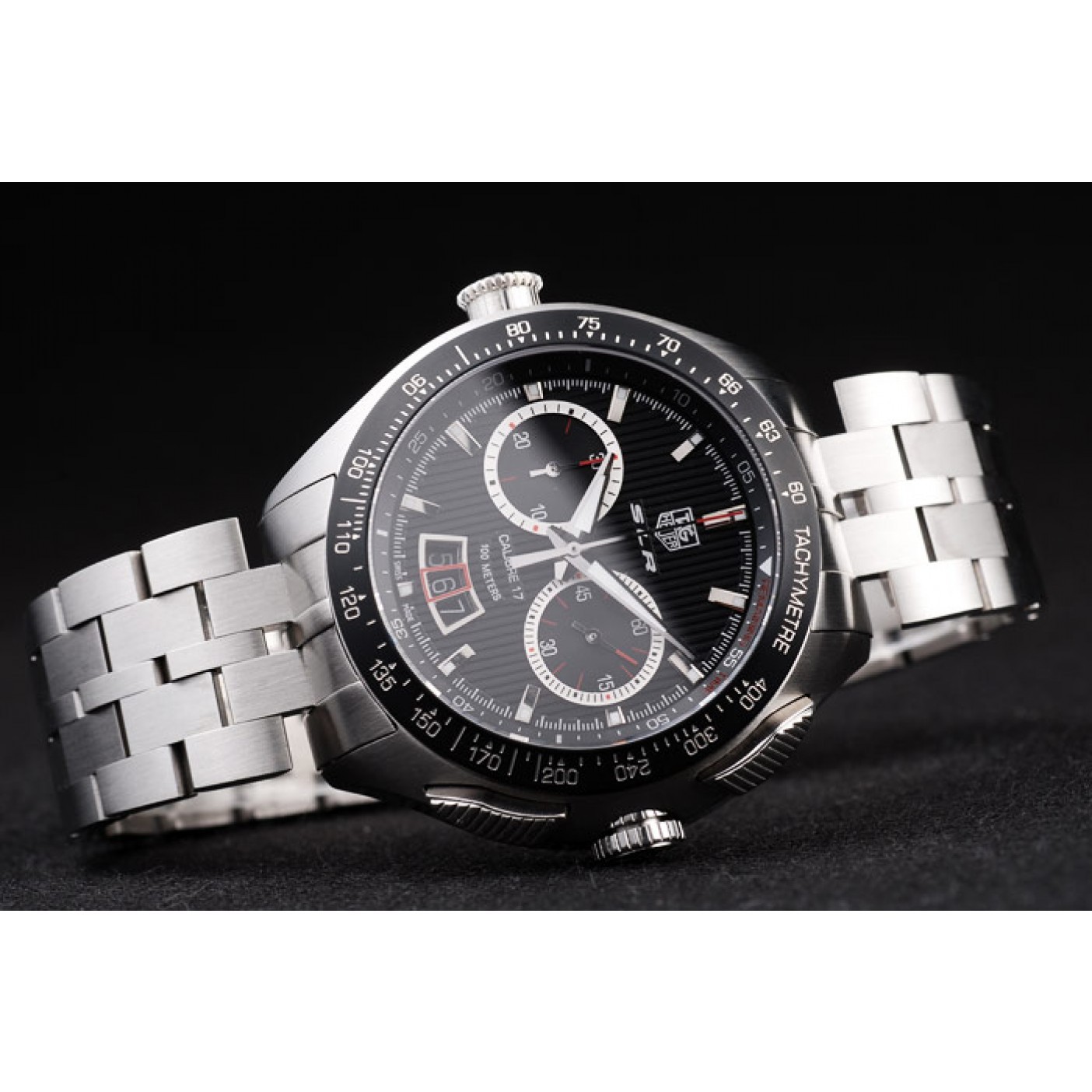 Tag Heuer Swiss SLR Tachymeter Bezel Stainless Steel Black Dial