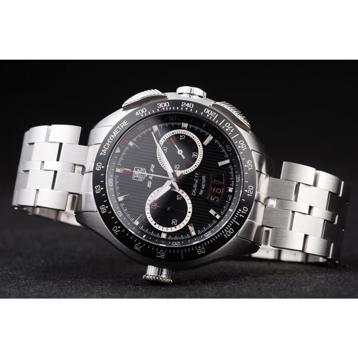 Tag Heuer Swiss SLR Tachymeter Bezel Stainless Steel Black Dial