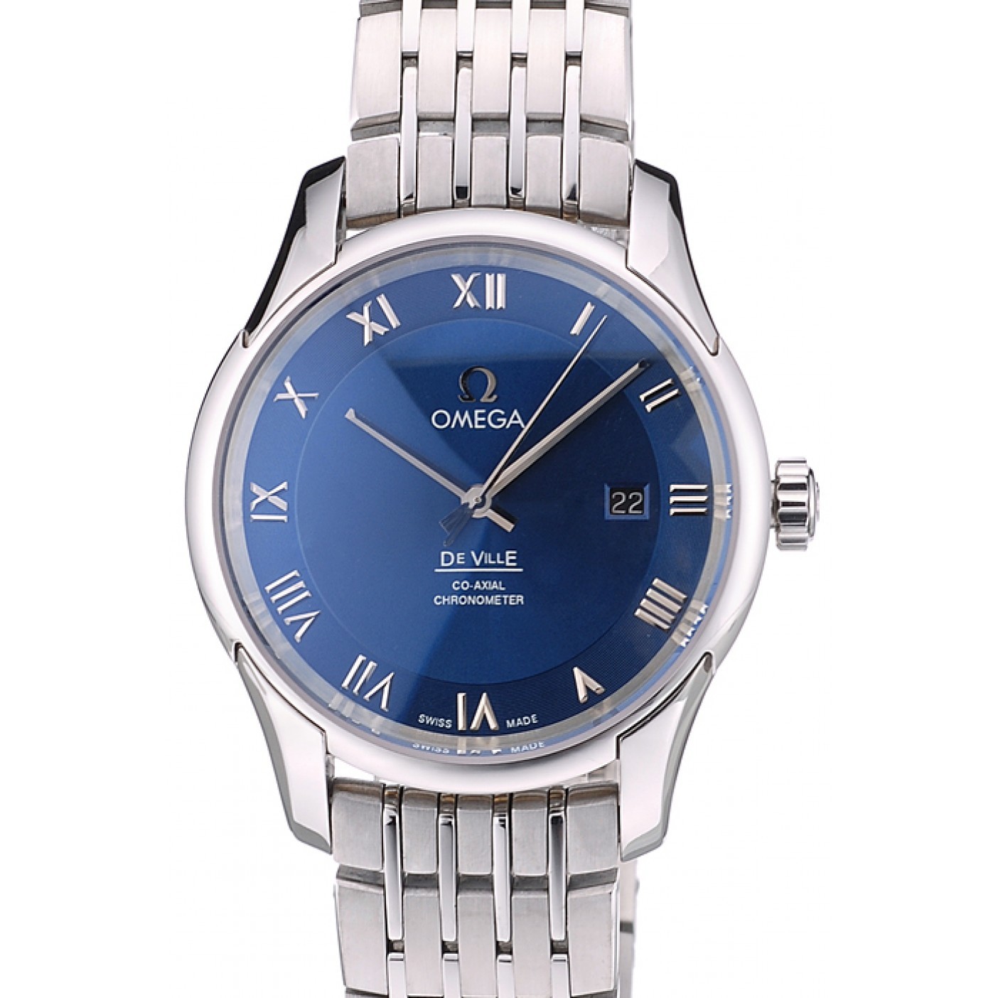 Omega Swiss DeVille Stainless Steel Bezel Roman Numbers Blue Dial 7612