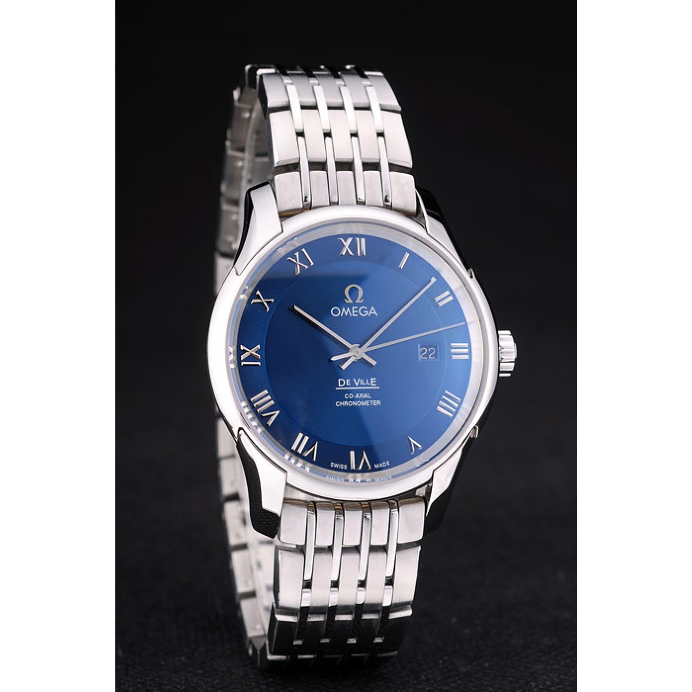 Omega Swiss DeVille Stainless Steel Bezel Roman Numbers Blue Dial 7612