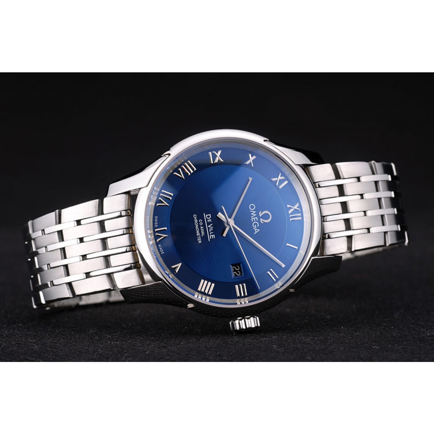 Omega Swiss DeVille Stainless Steel Bezel Roman Numbers Blue Dial 7612