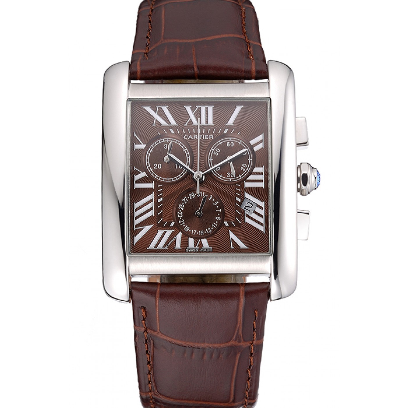 Cartier Tank MC Brown Dial Stainless Steel Case Brown Leather Bracelet 622692