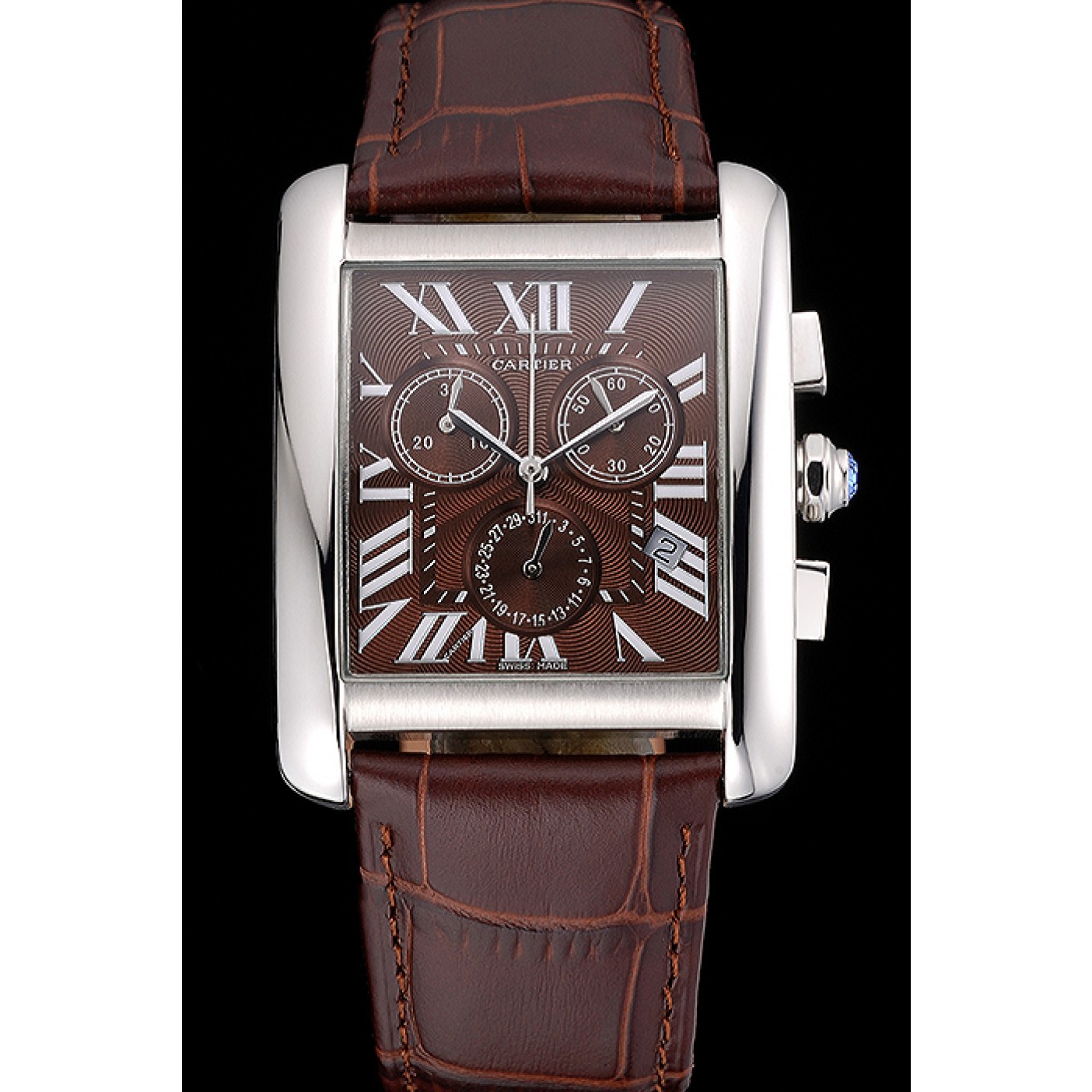 Cartier Tank MC Brown Dial Stainless Steel Case Brown Leather Bracelet 622692