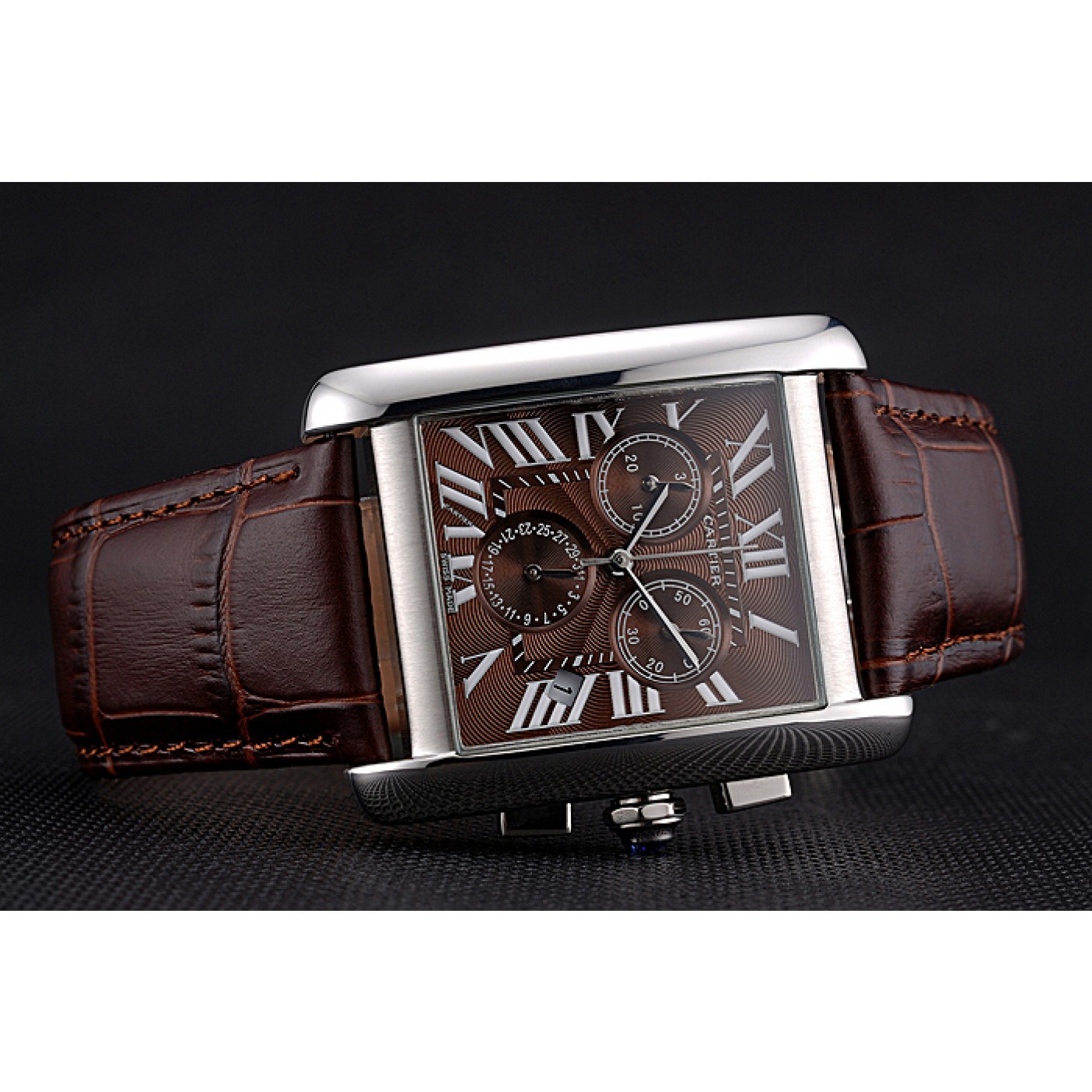 Cartier Tank MC Brown Dial Stainless Steel Case Brown Leather Bracelet 622692