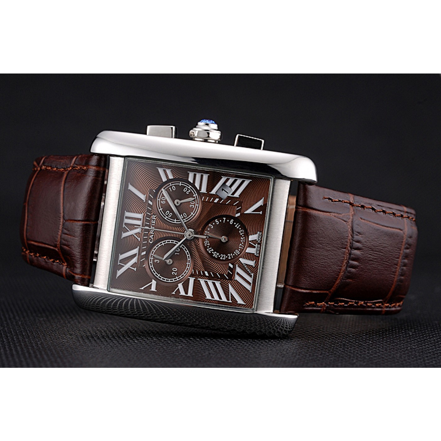 Cartier Tank MC Brown Dial Stainless Steel Case Brown Leather Bracelet 622692