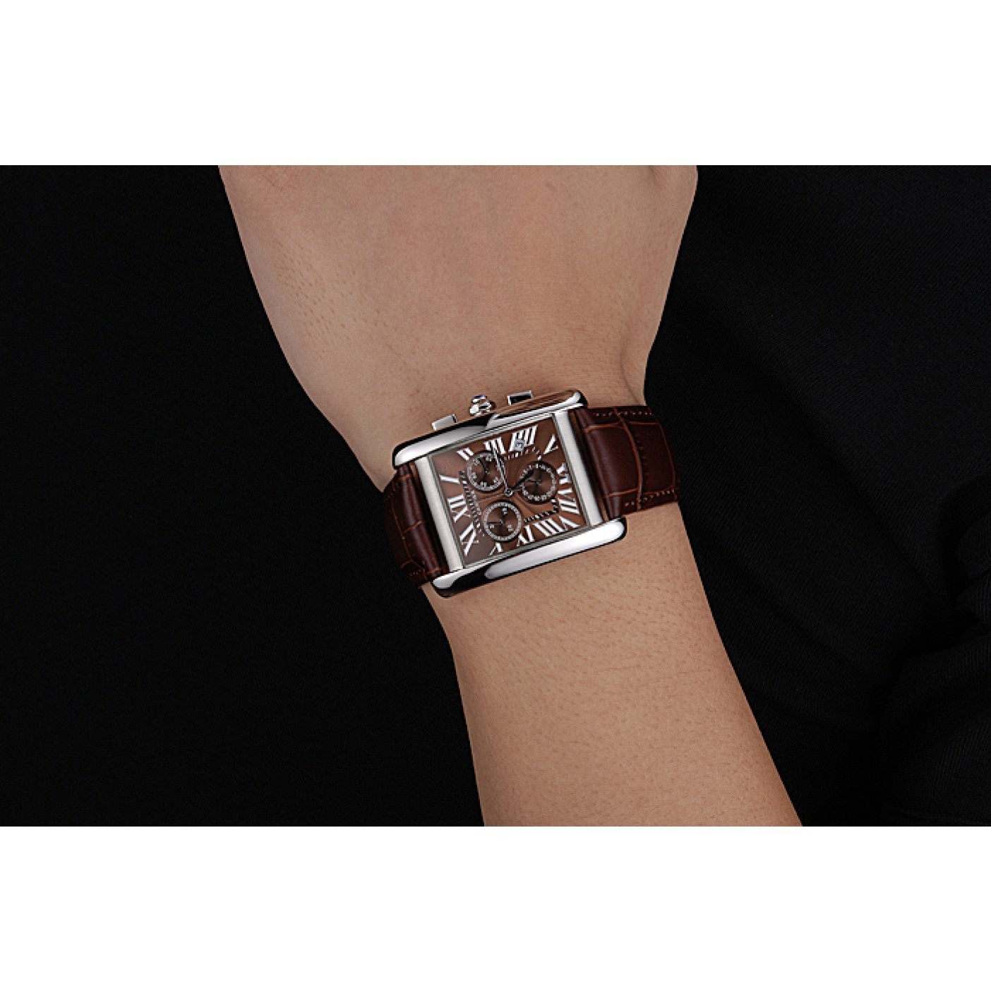 Cartier Tank MC Brown Dial Stainless Steel Case Brown Leather Bracelet 622692