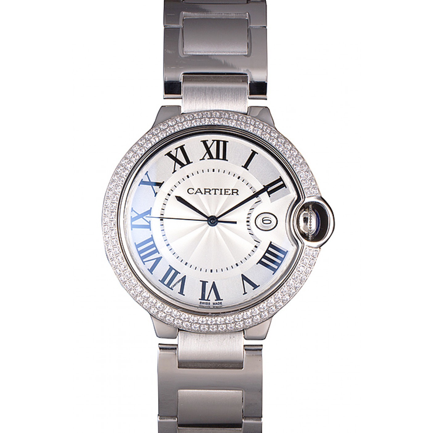 Cartier Ballon Bleu 44mm White Dial Diamonds Stainless Steel Case And Bracelet