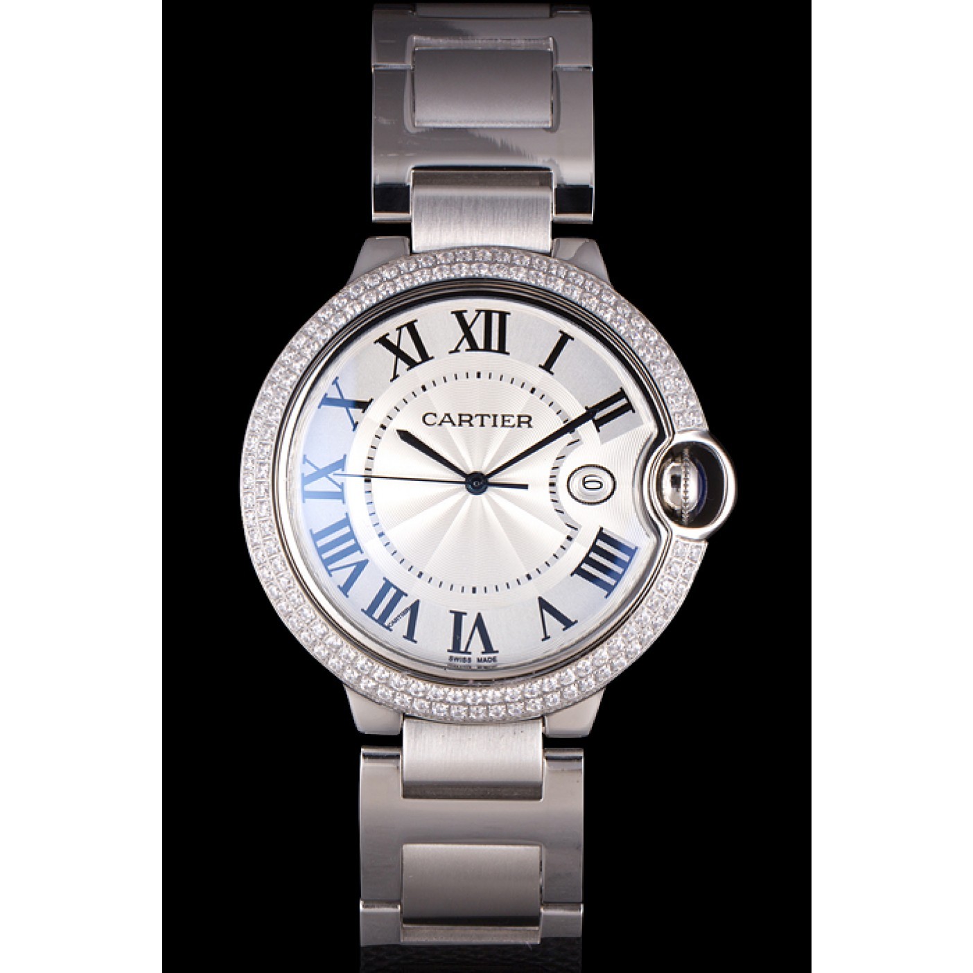 Cartier Ballon Bleu 44mm White Dial Diamonds Stainless Steel Case And Bracelet