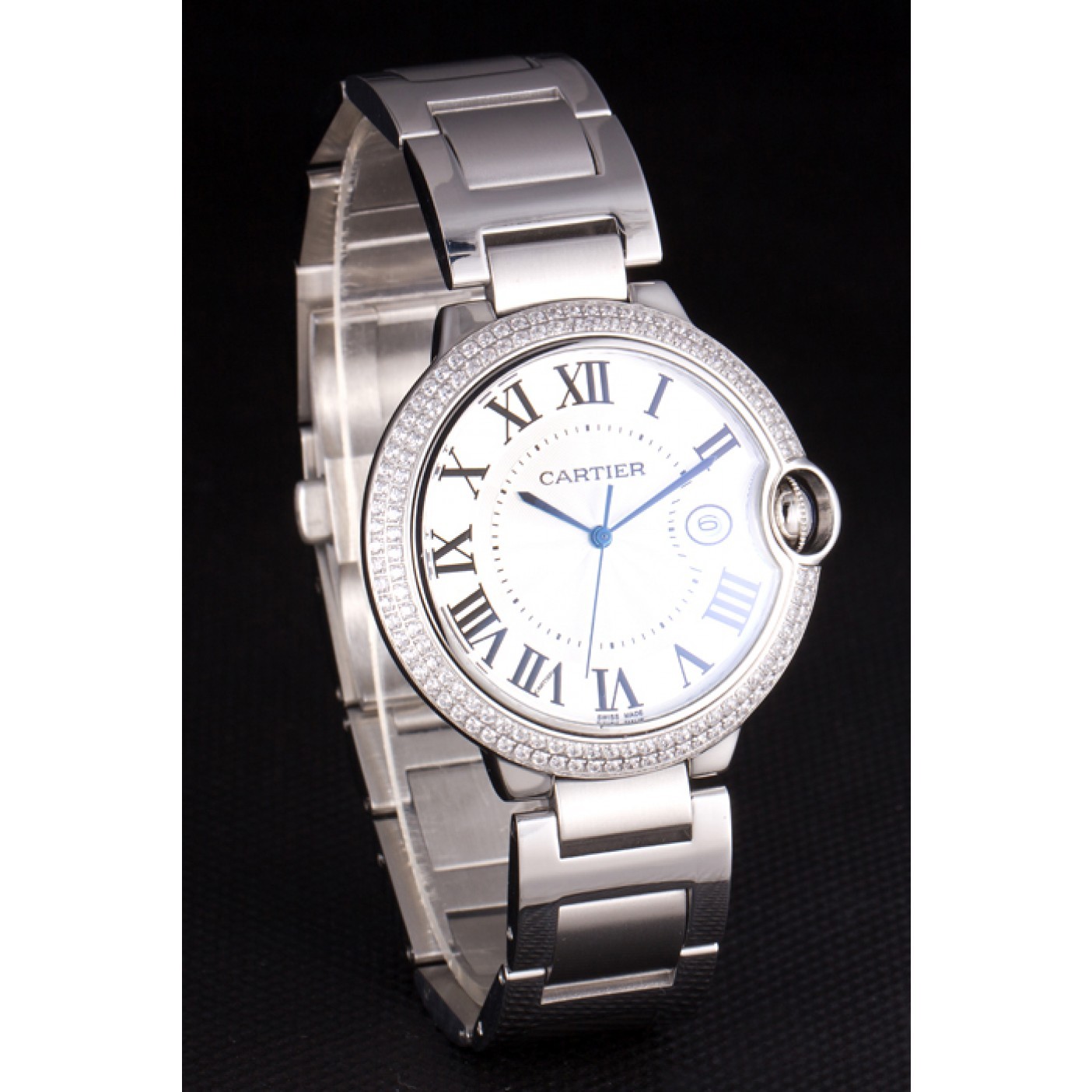 Cartier Ballon Bleu 44mm White Dial Diamonds Stainless Steel Case And Bracelet